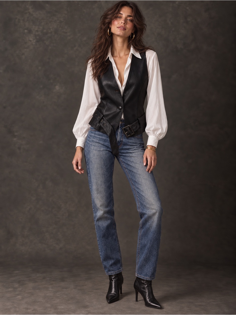 Nordstrom BP Black Leather Belted Vest | Rocker Moto Waistcoat | Women’s Medium